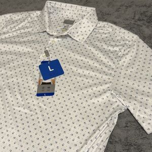 Greg Norman NWT Men's Play‎ Dry ML75 Golf Polo Size L White Geometric Pattern